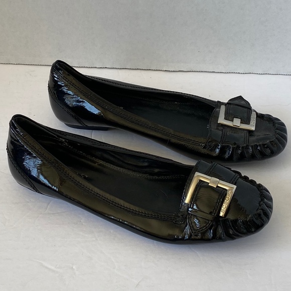BCBGirls Black Patent Leather Loafer Flats Sz 8 - Picture 1 of 7